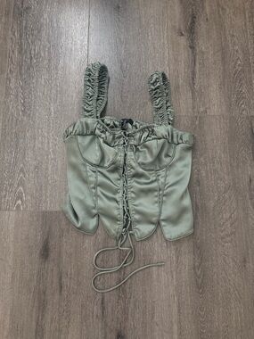 Forever 21 Olive Green Satin Corset-Style Top